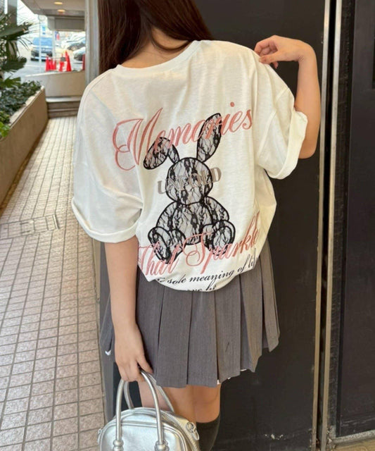 蕾絲兔圖案 寬鬆 T恤
