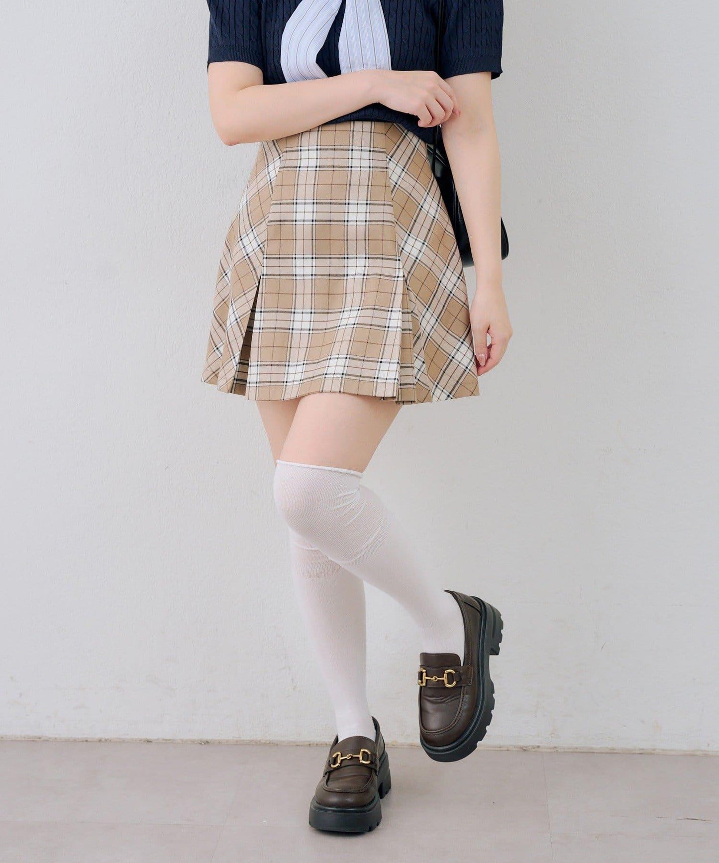 格紋百褶迷你半身裙