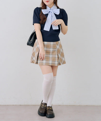 格紋百褶迷你半身裙