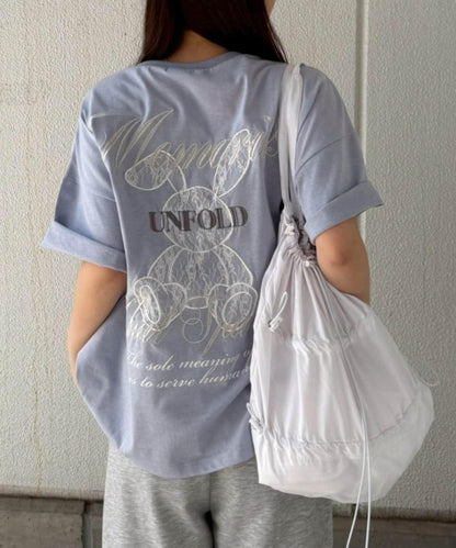 蕾絲兔圖案 寬鬆 T恤