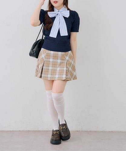 格紋百褶迷你半身裙