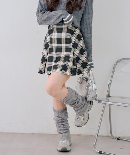 格紋百褶迷你半身裙