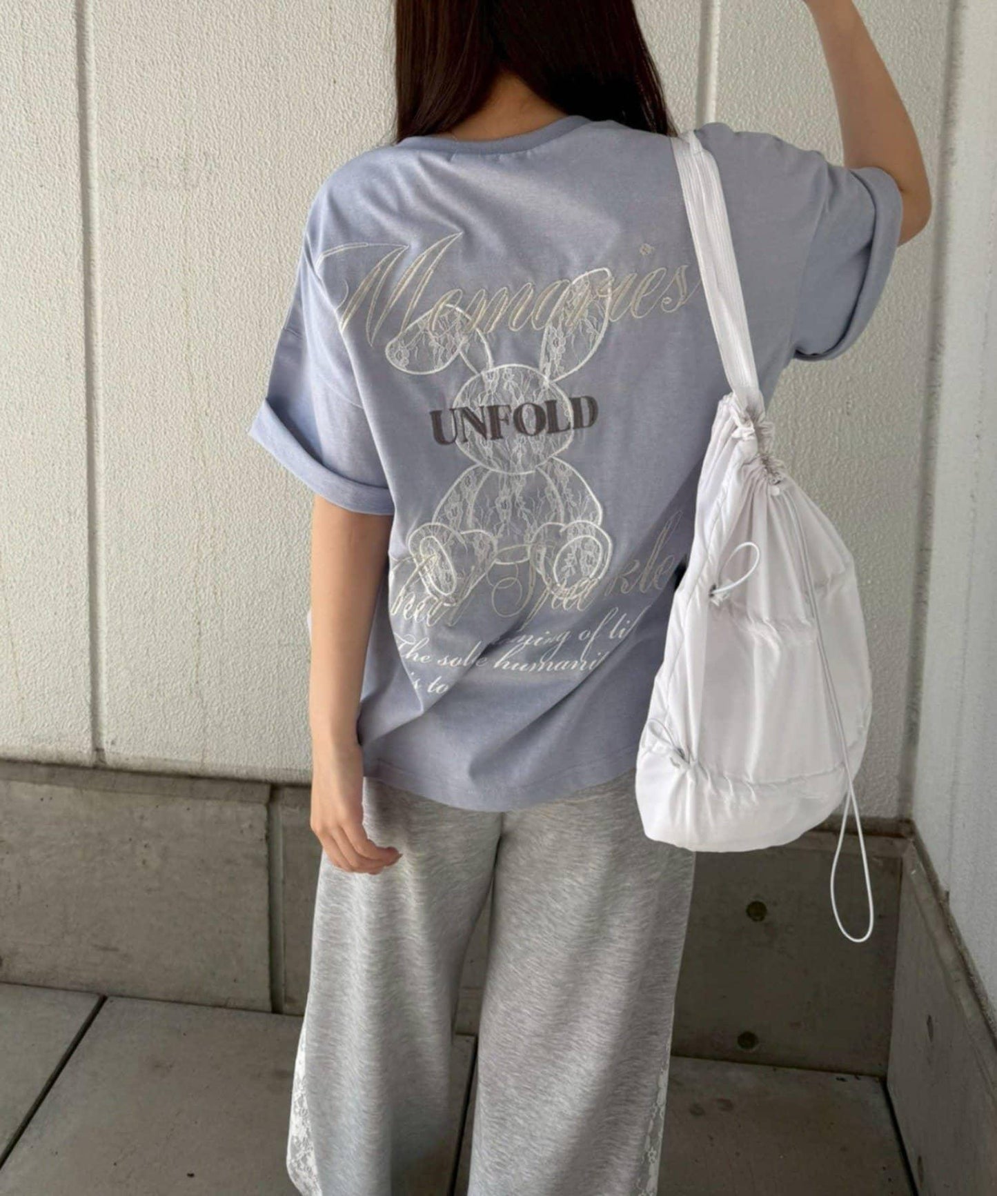 蕾絲兔圖案 寬鬆 T恤