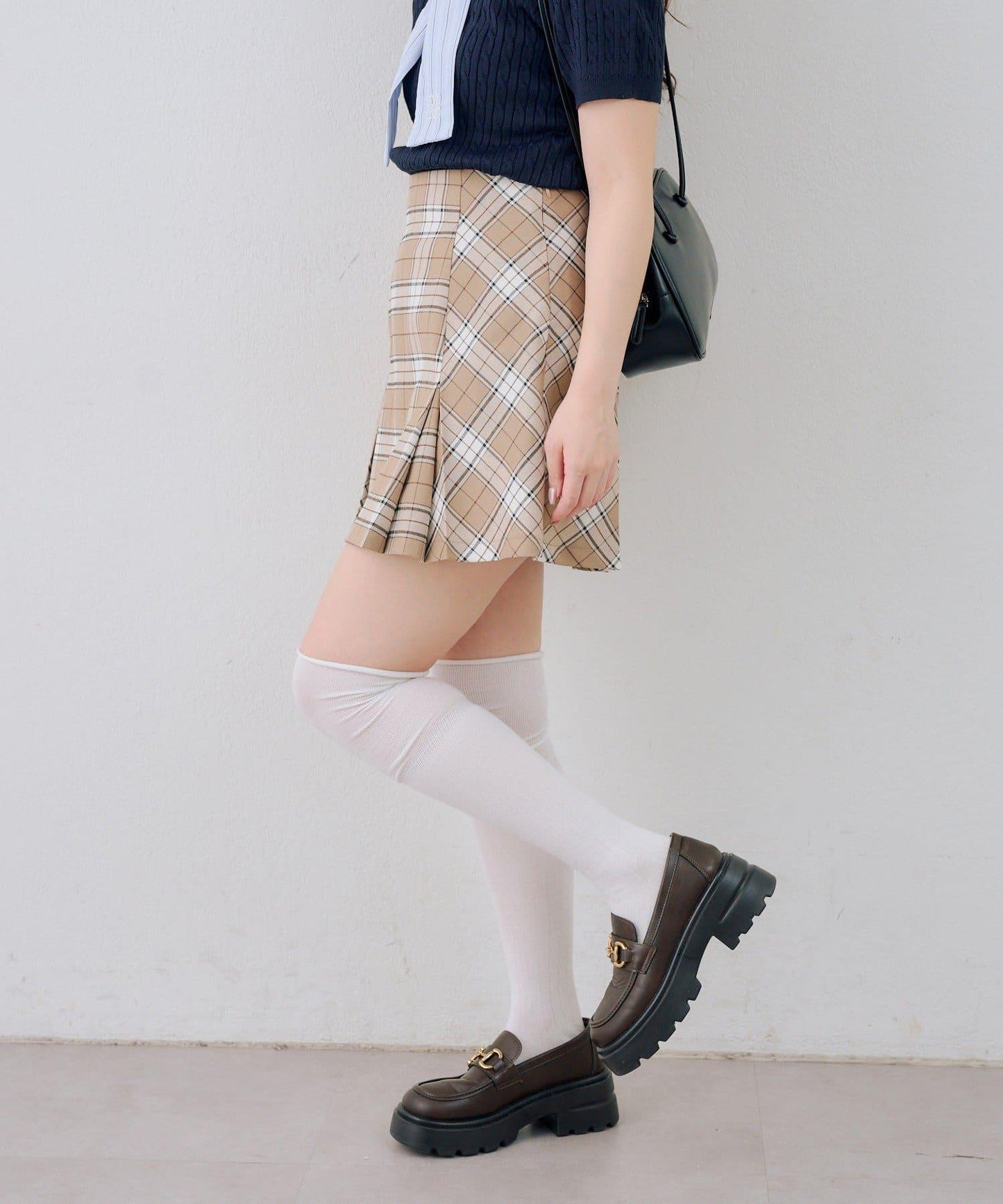 格紋百褶迷你半身裙