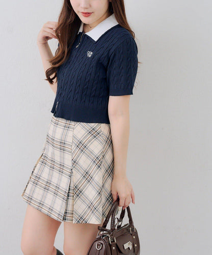 格紋百褶迷你半身裙