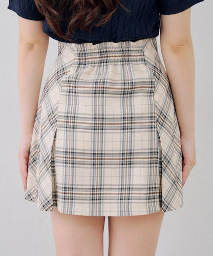 格紋百褶迷你半身裙