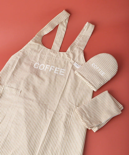 條紋棉質設計 圍裙＋隔熱手套＋廚房布 禮盒套裝