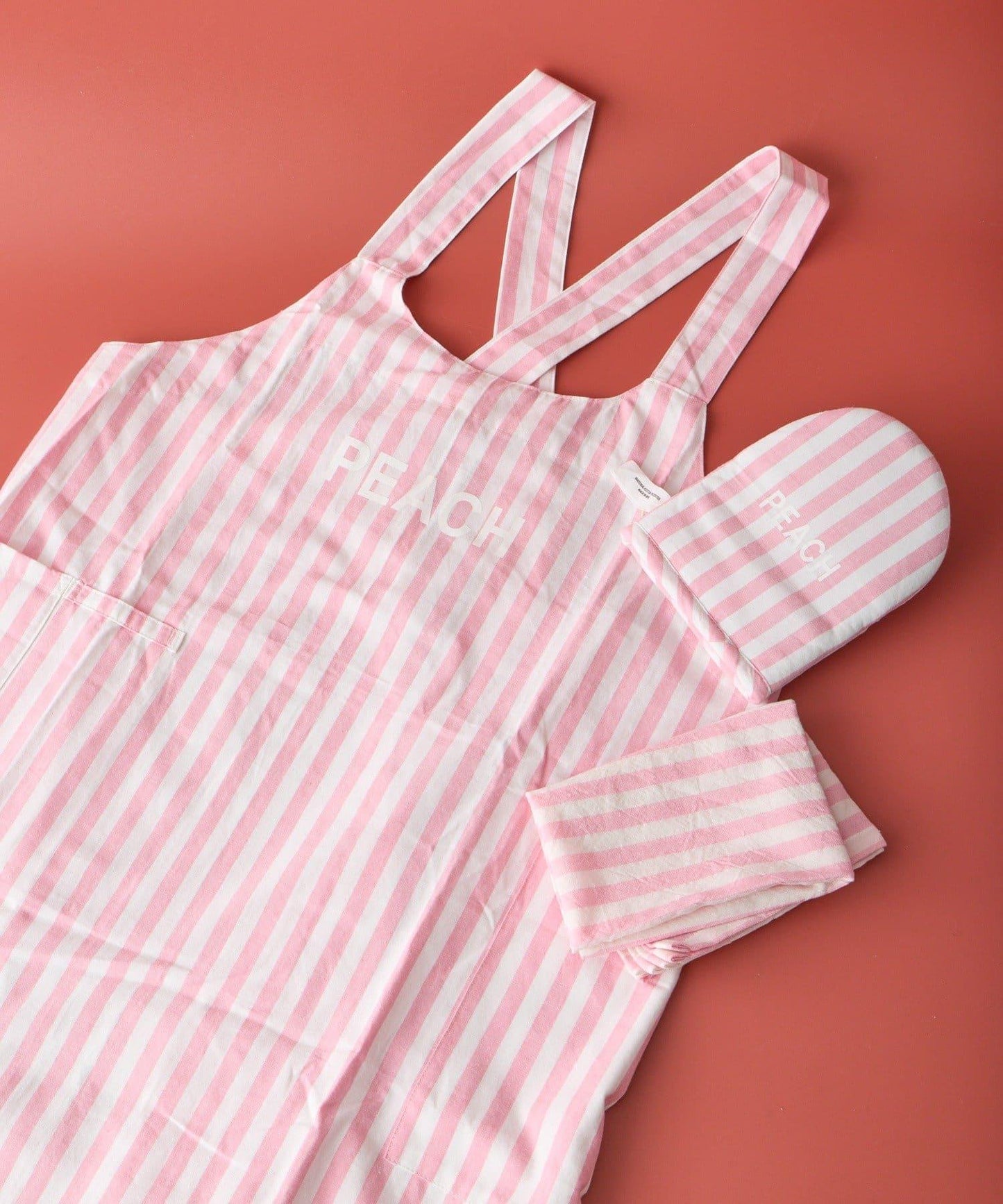 條紋棉質設計 圍裙＋隔熱手套＋廚房布 禮盒套裝