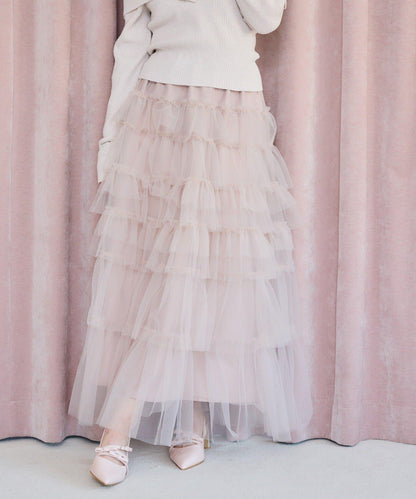 one after another 網紗層疊長款半身裙