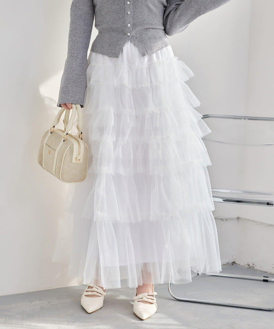 one after another 網紗層疊長款半身裙