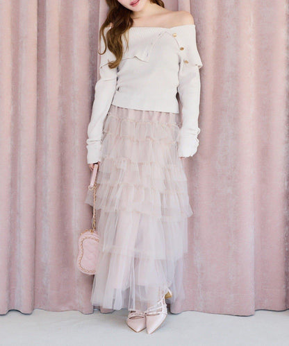 one after another 網紗層疊長款半身裙