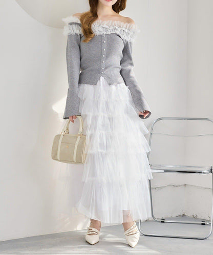 one after another 網紗層疊長款半身裙