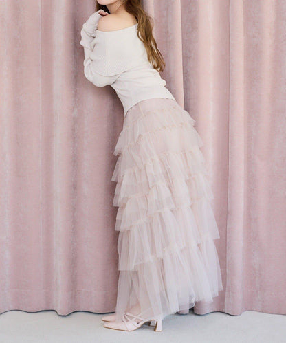 one after another 網紗層疊長款半身裙