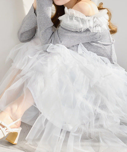 one after another 網紗層疊長款半身裙