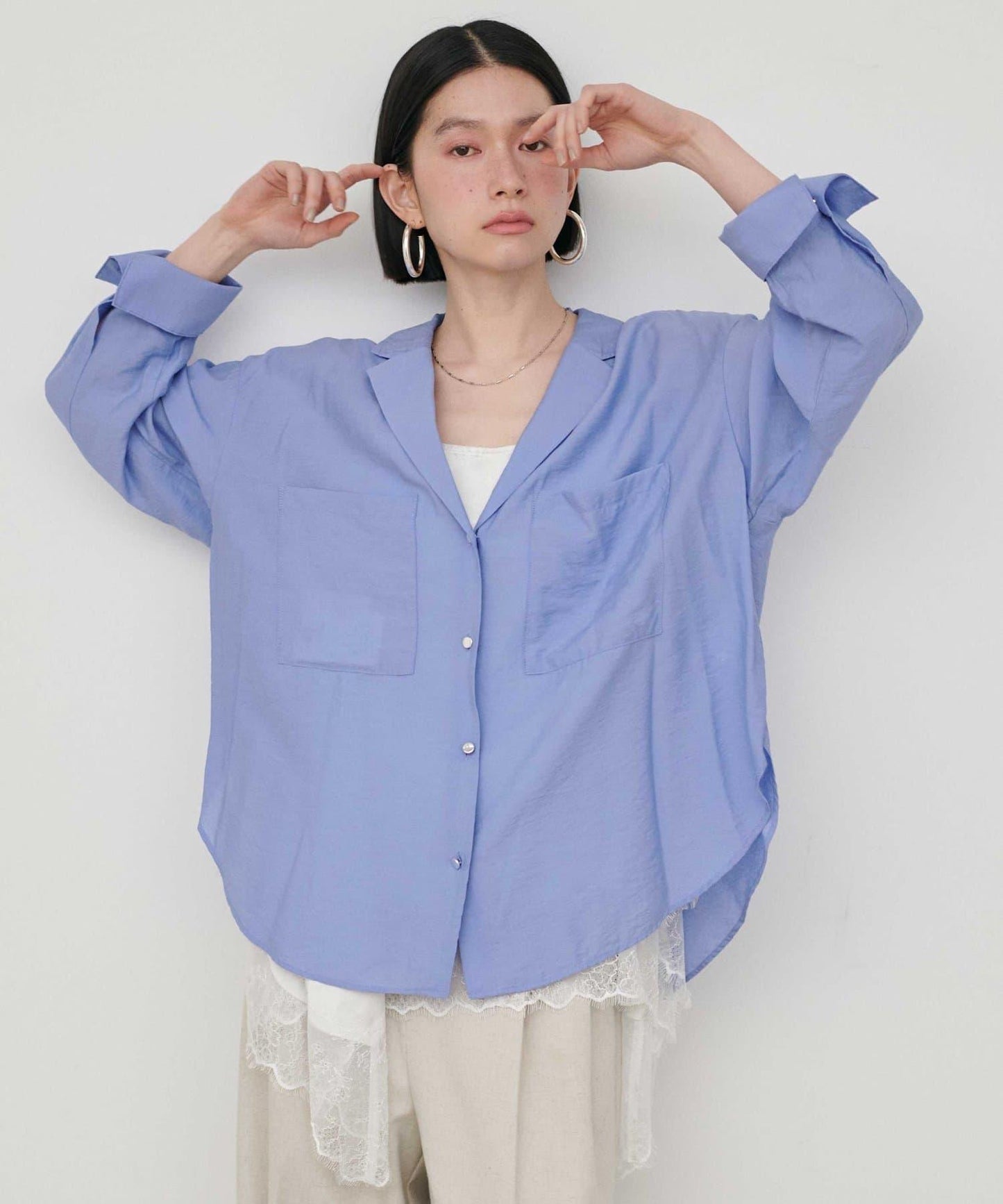 垂墜質感 雙口袋設計 垂墜襯衫