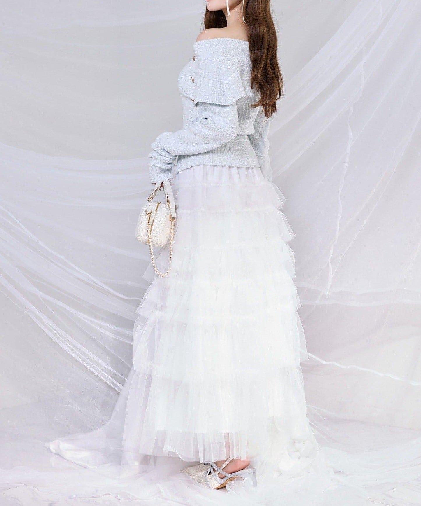 one after another 網紗層疊長款半身裙