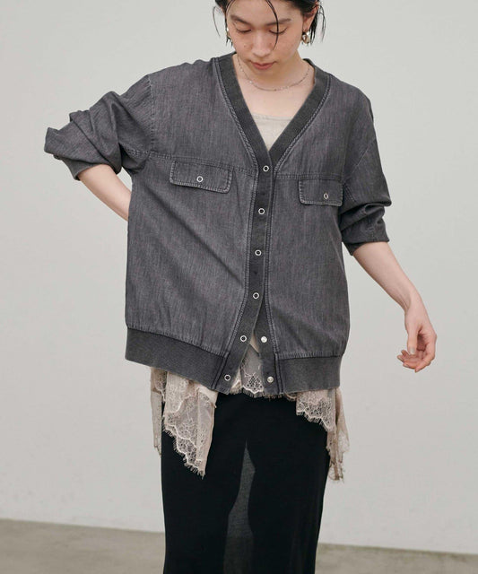 透視牛仔 V領 襯衫夾克