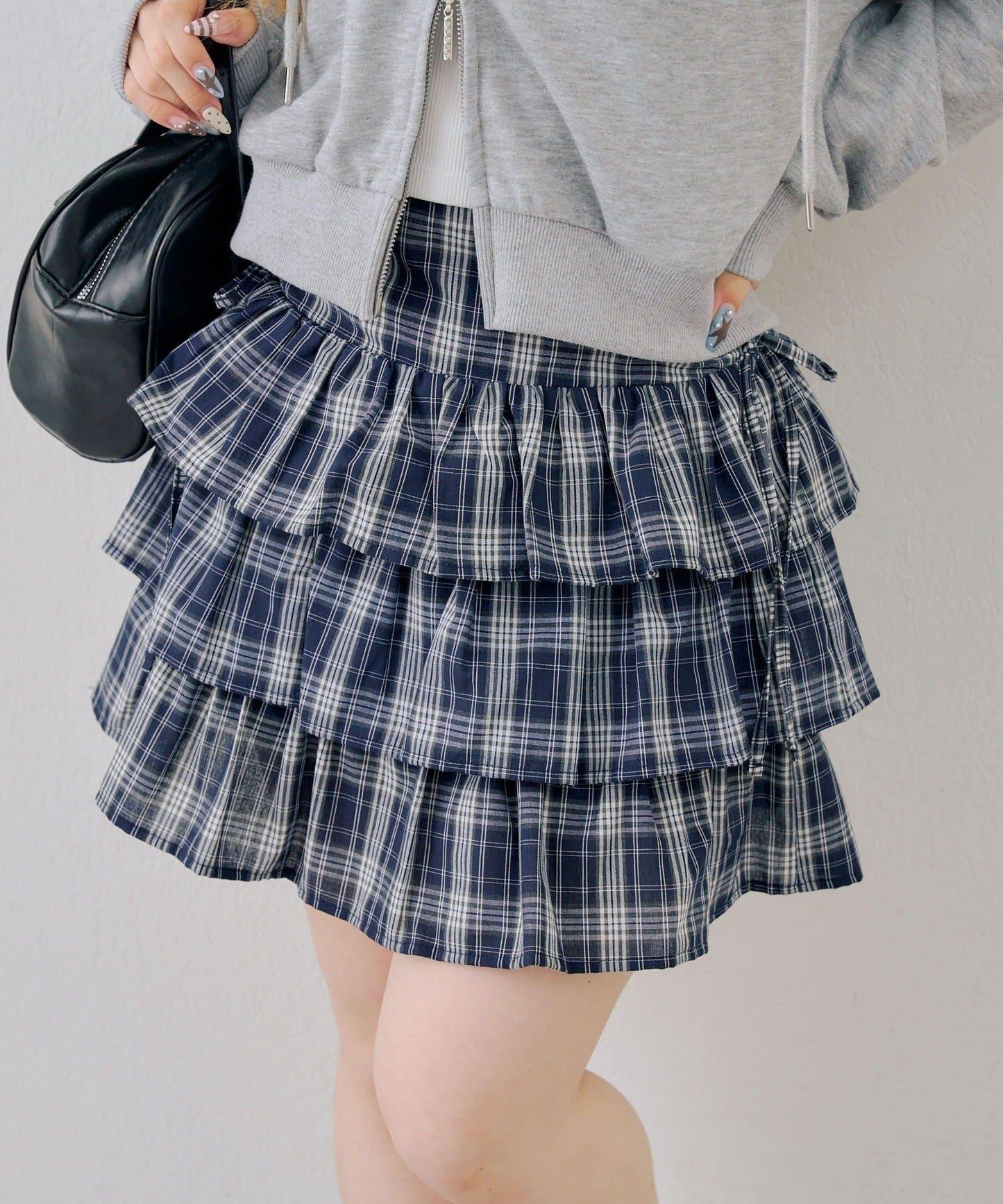 側邊蝴蝶結層疊迷你半身裙