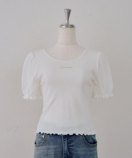 亮片字母 ＋ 泡泡袖版型 ＋ T恤 最終商品名： 亮片字母泡泡袖T恤