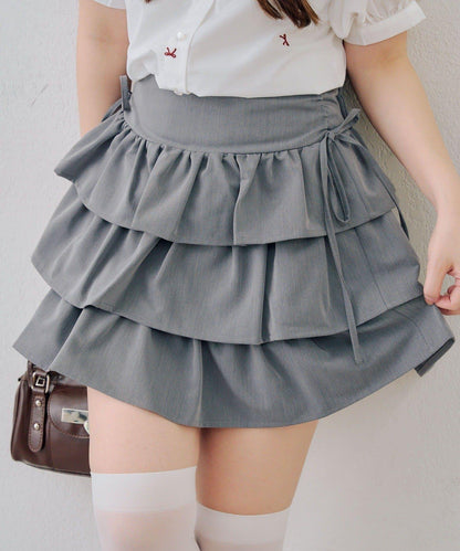 側邊蝴蝶結層疊迷你半身裙