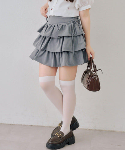 側邊蝴蝶結層疊迷你半身裙