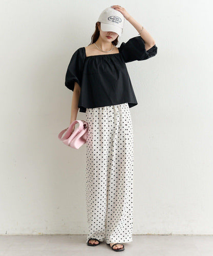 一字肩泡泡袖襯衫