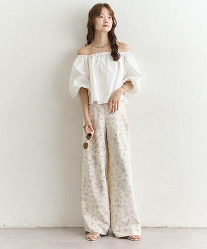 一字肩泡泡袖襯衫