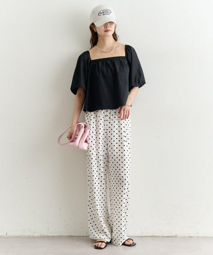 一字肩泡泡袖襯衫