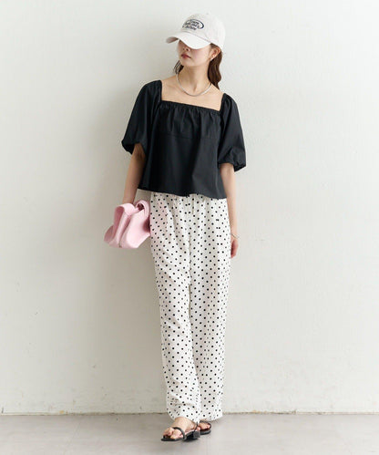 一字肩泡泡袖襯衫