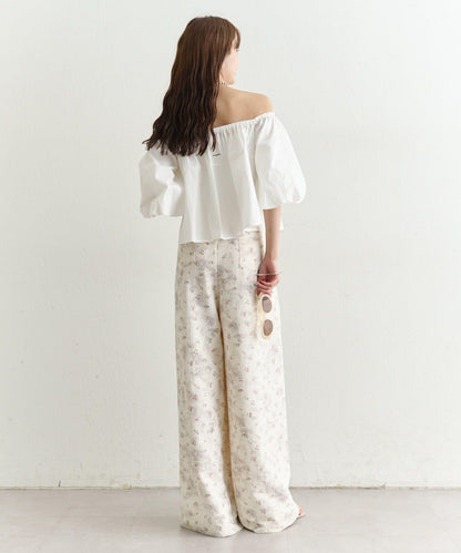 一字肩泡泡袖襯衫