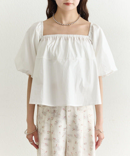 一字肩泡泡袖襯衫