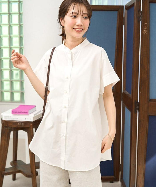 法式短袖 紐扣設計 府綢 襯衫