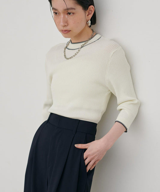 強捻拼色羅紋針織上衣