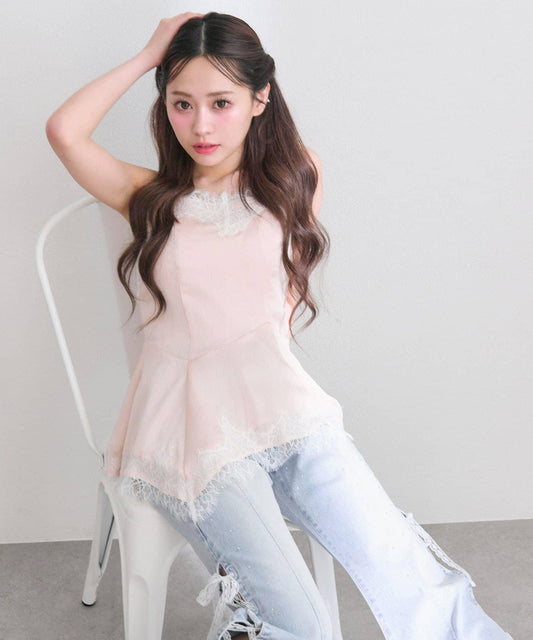 不對稱設計吊帶長款上衣