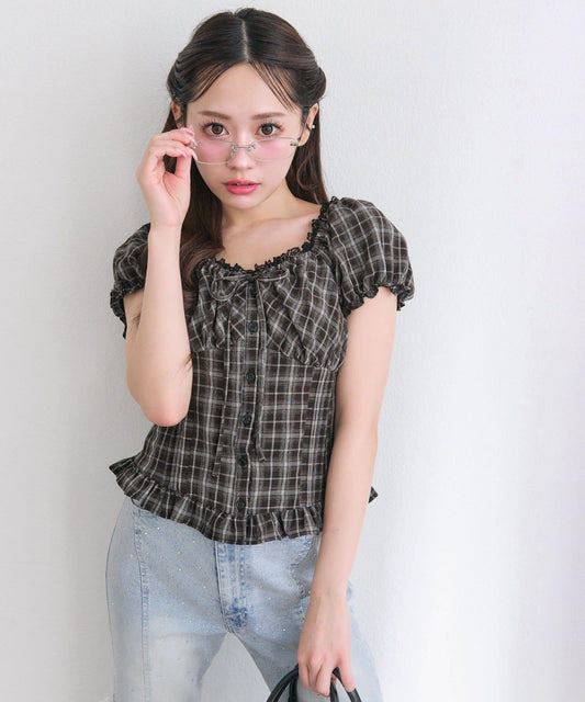 蝴蝶結泡泡袖襯衫