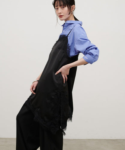 Yurieピック 緞面非對稱蕾絲吊帶上衣