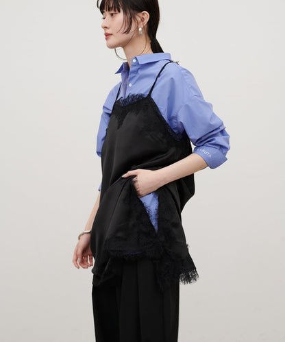 Yurieピック 緞面非對稱蕾絲吊帶上衣