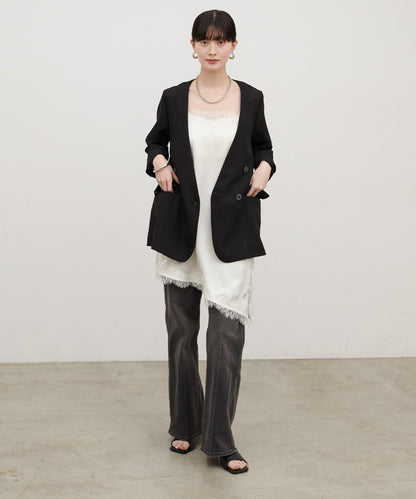 Yurieピック 緞面非對稱蕾絲吊帶上衣