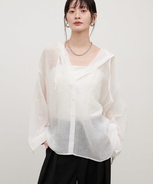 透感皺褶 連帽襯衫