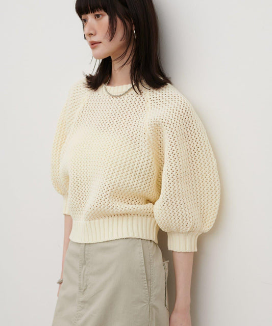 網眼蓬鬆袖 針織上衣