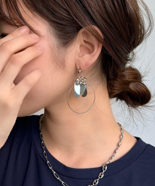 銀色圖案圈式耳環