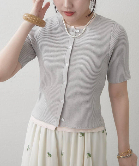 羅紋疊穿感拼色針織開衫