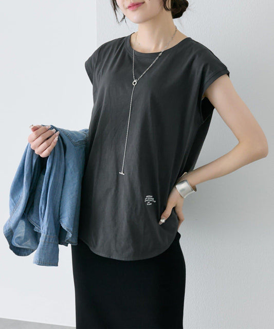 防汗漬處理 法式袖 單點logo刺繡 T恤