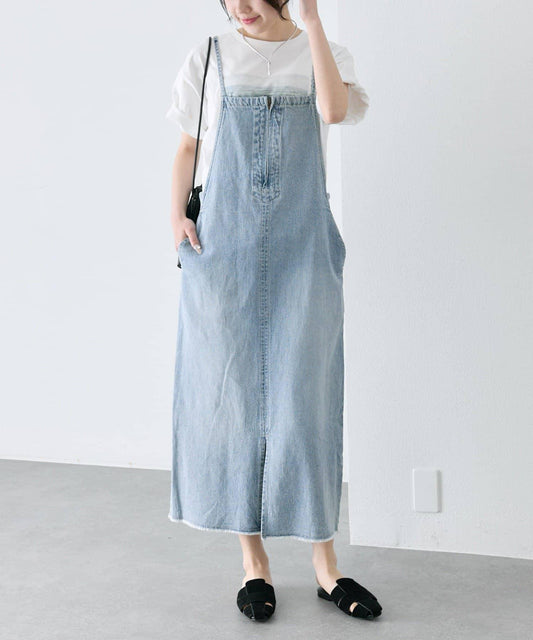 棉麻牛仔揹帶裙