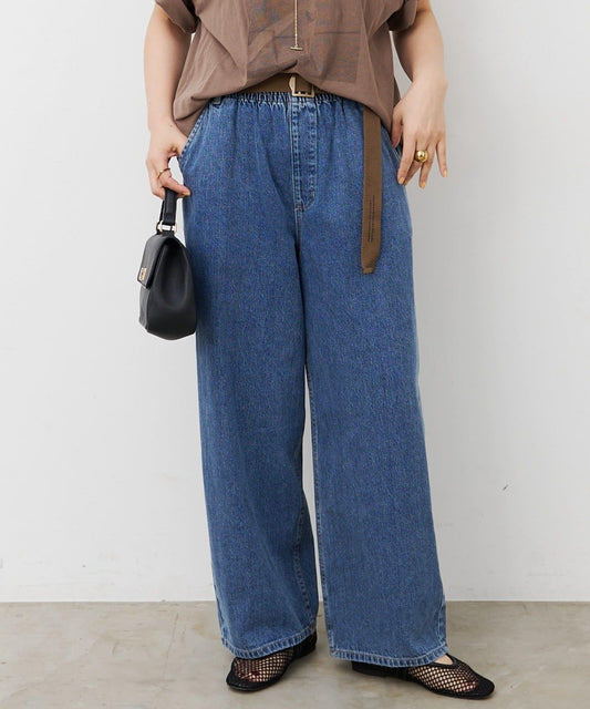 帶腰帶 棉麻牛仔褲