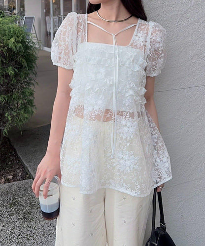 @____ri__125 精選 WHT 歐根紗花卉襯衫