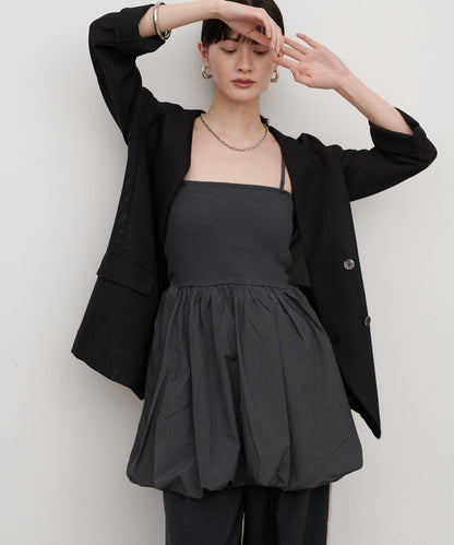 內置胸杯拼接泡泡廓形吊帶背心