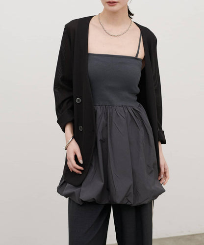 內置胸杯拼接泡泡廓形吊帶背心