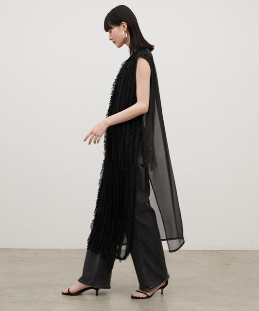 流蘇條紋提花連衣裙