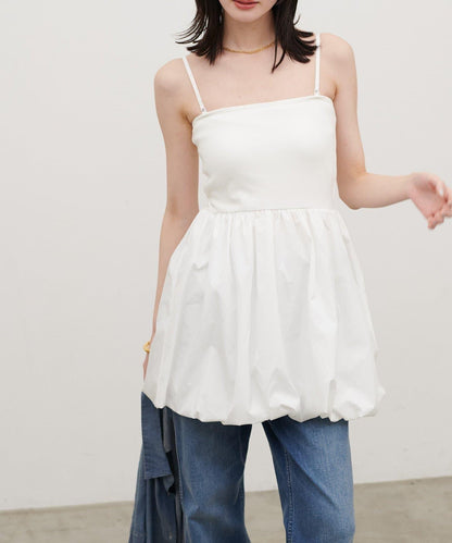 內置胸杯拼接泡泡廓形吊帶背心